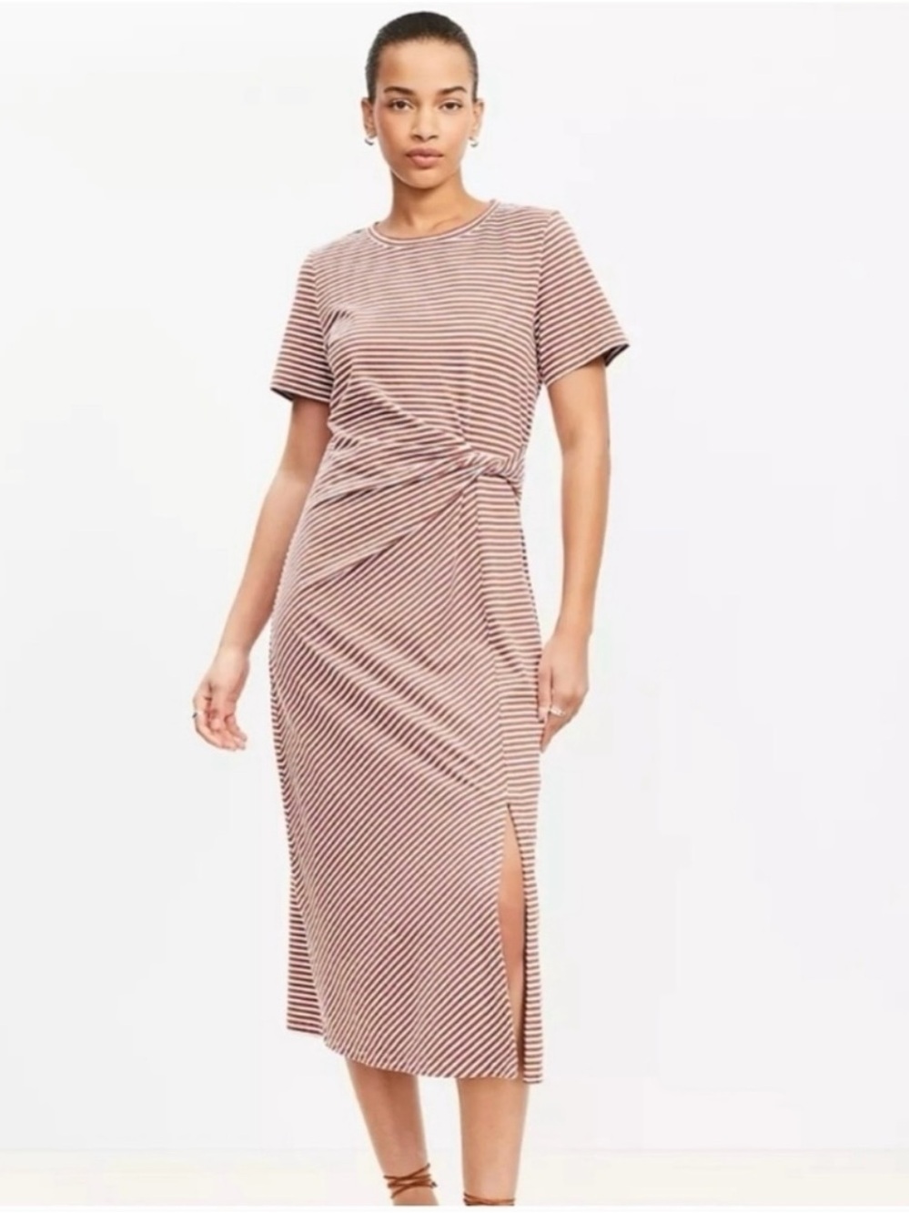 Loft striped twist midi T-shirt dress size L